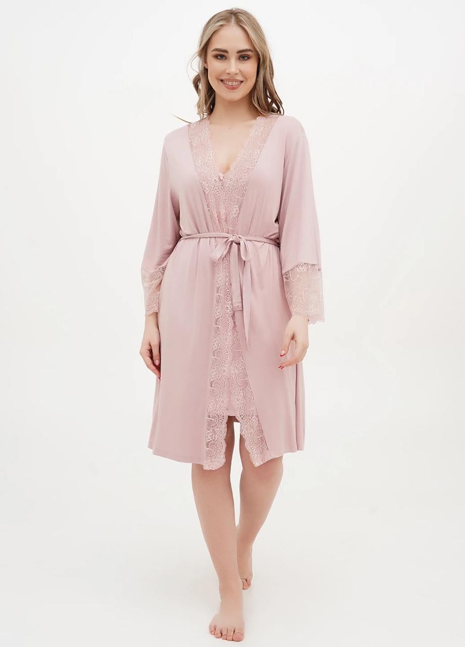 Комплект женский ночная рубашка/халат Cotpark 3XL Пудровый (16165-02-3XL)