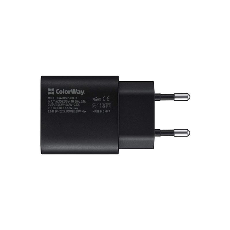 Зарядное устройство сетевое ColorWay Power Delivery USB-C PPS 25 Вт Black (CW-CHS033PD-BK) - фото 3