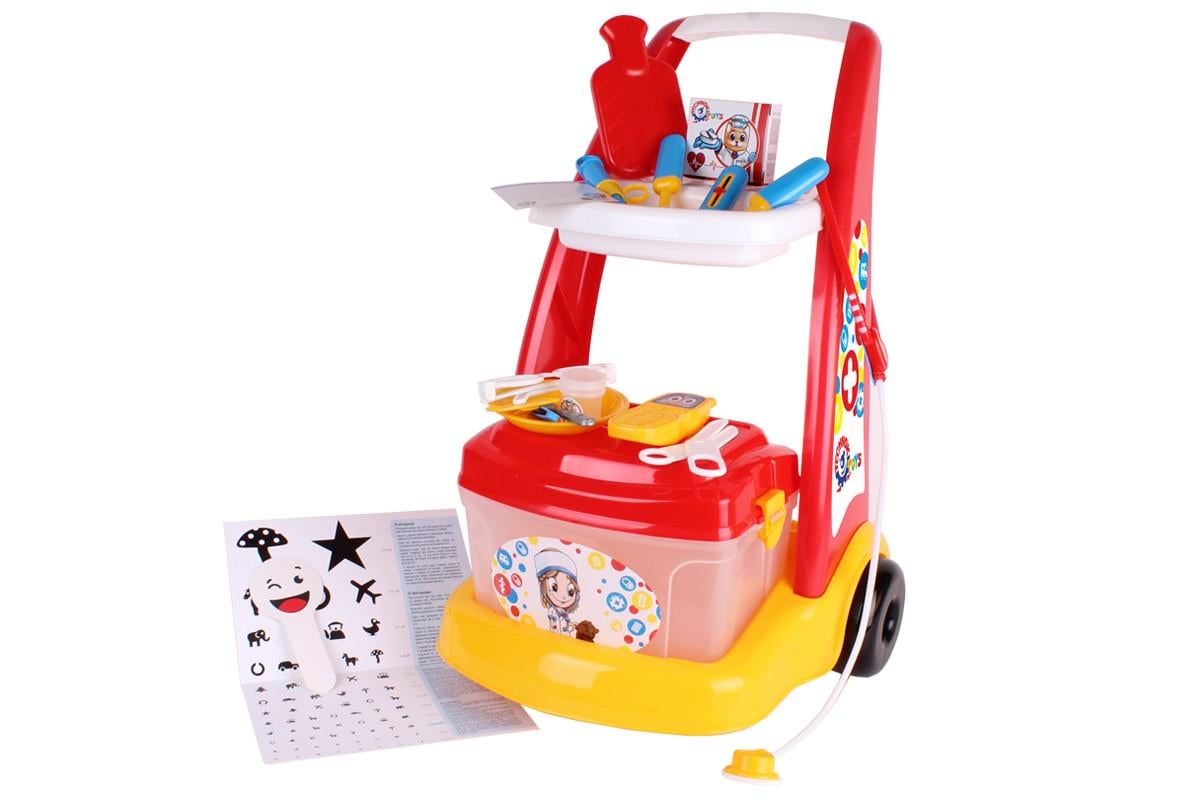 Детский игровой набор ТехноК Маленький врач тележка из пластика 54,5х37х37 см Разноцветный (150-98-TH6504)