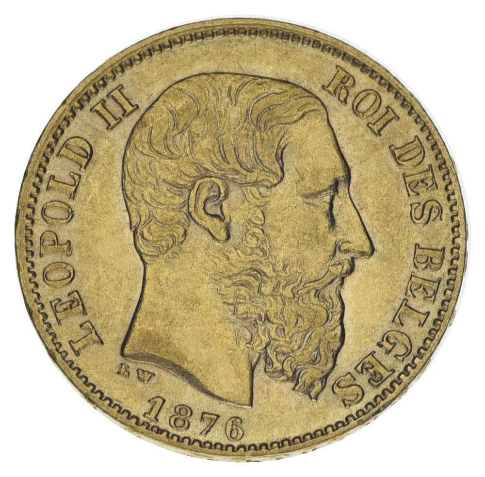 Колекційна монета Бельгія 20 франків 1876 золото F-VF Король Леопольд II Колекційна монета Бельгія 20 франків 1876 золото F-VF Король Леопольд II