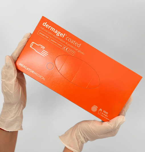 Латексні рукавички Mercator DERMAGEL текстуровані без пудри 100 шт. L Біло-жовтий (28307540)