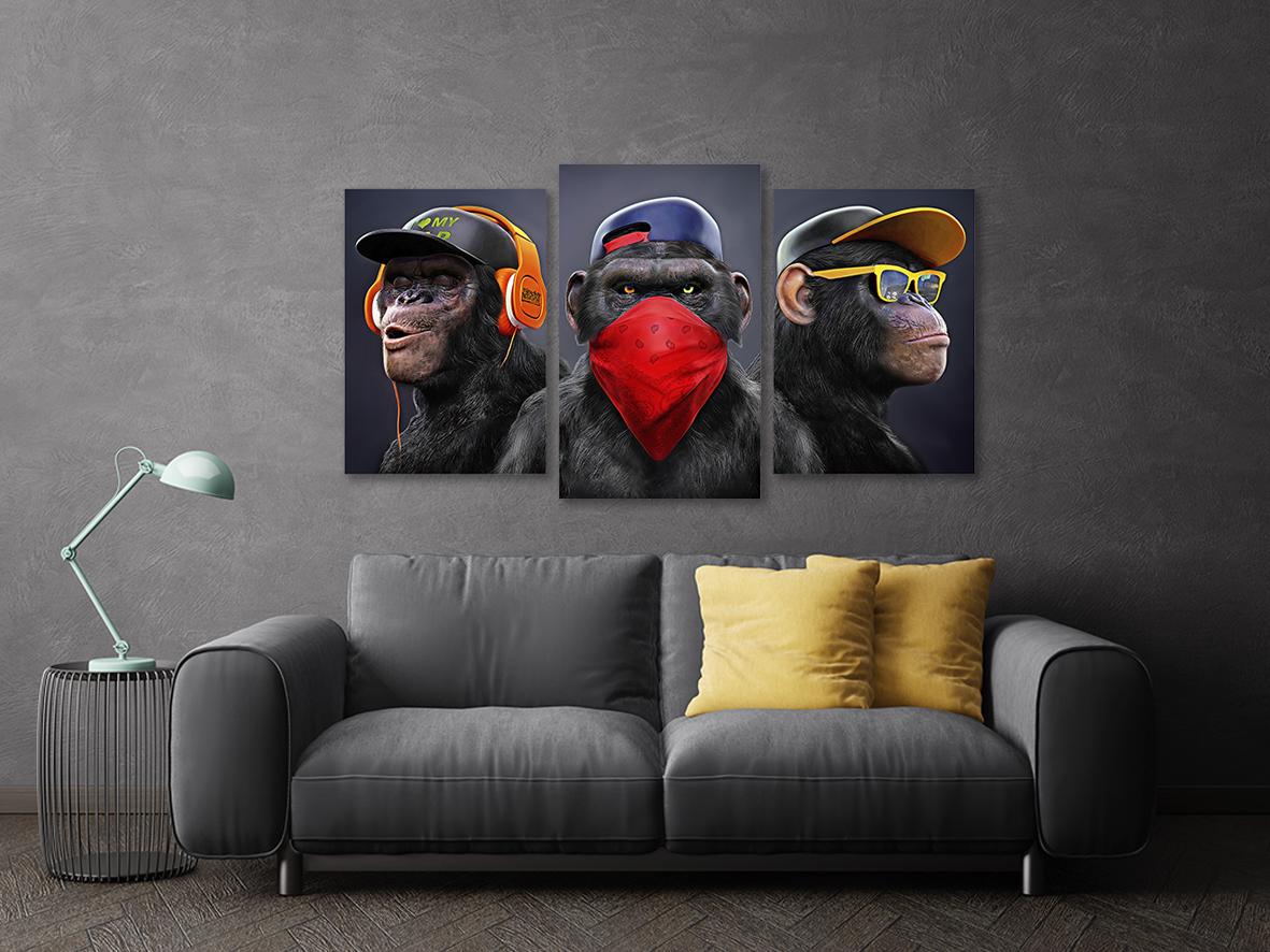 Картина модульная в гостиную/спальню Обезьяны 70х130 см (Art-612_3) - фото 3