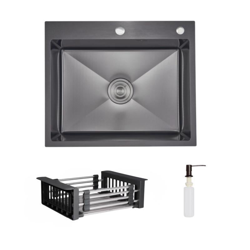 Комплект Lidz Handmade H6050HB мойка для кухни интегрированная Decor Black PVD Honeycomb с дозатором и LIDZK01B корзина (SD00055253)