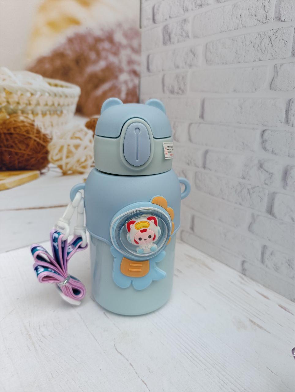 Термос детский Stenson MT-4930-500 из нержавеющей стали с трубочкой 500 мл Голубой (MT-4930-500)