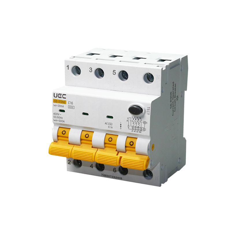 Дифференциальный выключатель UEC SB-R9NE 4P 16А 30мА 6кА тип АС (RCBO60-4-016-C-030-AC)