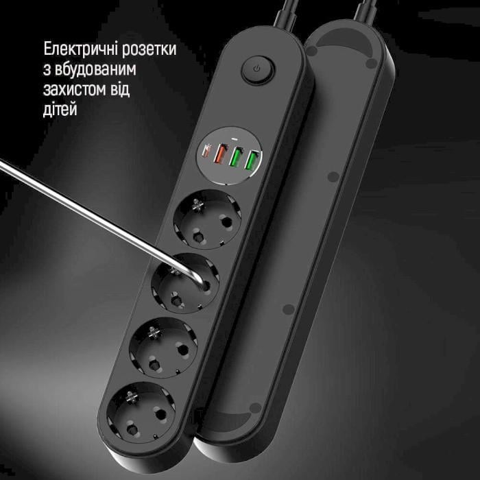 Сетевой фильтр ColorWay CW-CHE44PDB 4 розетки 1 USB-C PD 20W 3 USB-A QC3.0 45W 2 м Black (26076044) - фото 9 Сетевой фильтр ColorWay CW-CHE44PDB 4 розетки 1 USB-C PD 20W 3 USB-A QC3.0 45W 2 м Black (26076044) - фото 9