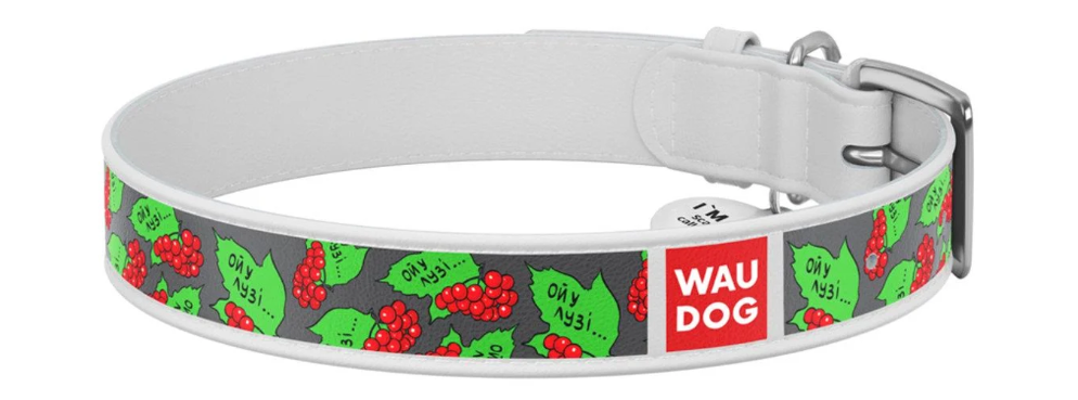 Ошейник для собак кожаный WAUDOG Design с QR паспортом Калина ХL 35 мм 46-59 см Белый (Collar3606-0228-15)