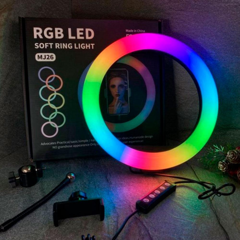 Кольцевая LED лампа MJ-26 RGB цветная на 15 Вт 26 см со штативом и держателем на USB - фото 4 Кольцевая LED лампа MJ-26 RGB цветная на 15 Вт 26 см со штативом и держателем на USB - фото 4