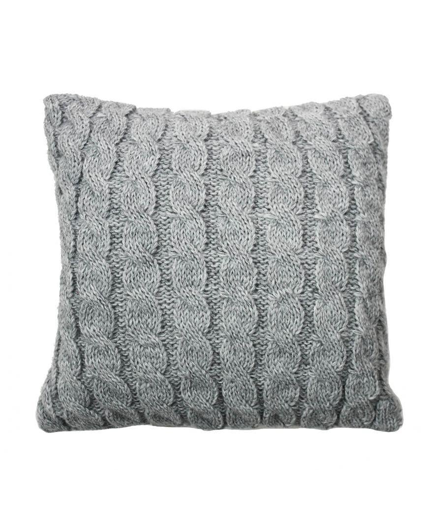 Подушка вязаная Косы 33х33 см Серый (027425)