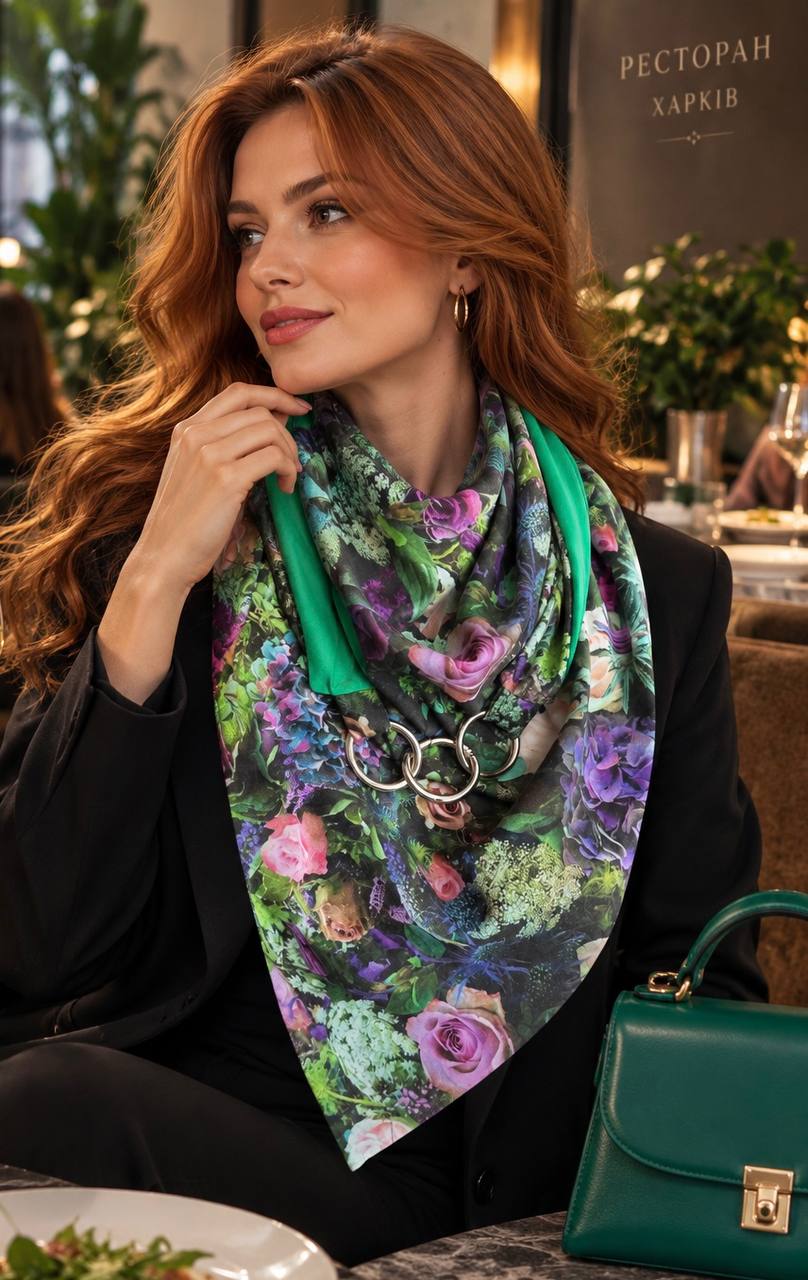 Шарф жіночий теплий My scarf Едінбург Квітковий сад трикотажний на металевих кільцях (39079202)
