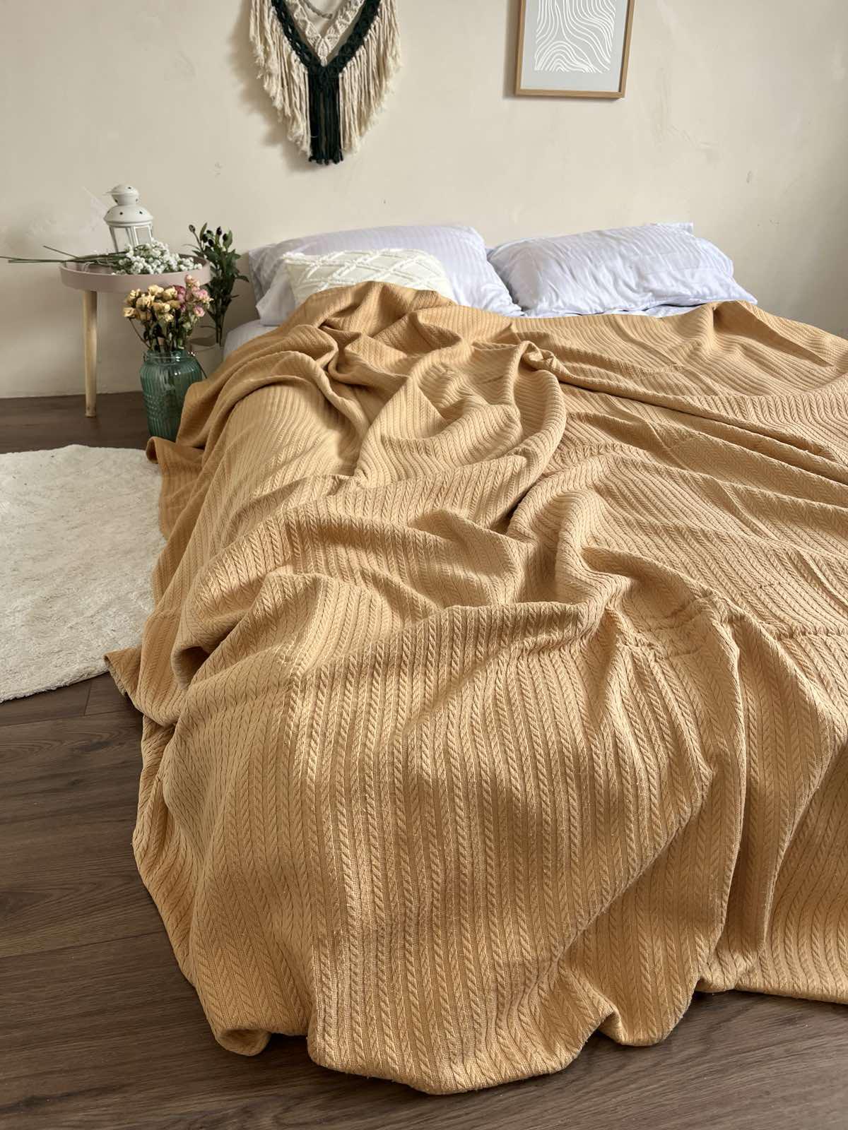 Покрывало летнее Косичка хлопок 140х200 см Карамельный (18093914) - фото 6 Покрывало летнее Косичка хлопок 140х200 см Карамельный (18093914) - фото 6