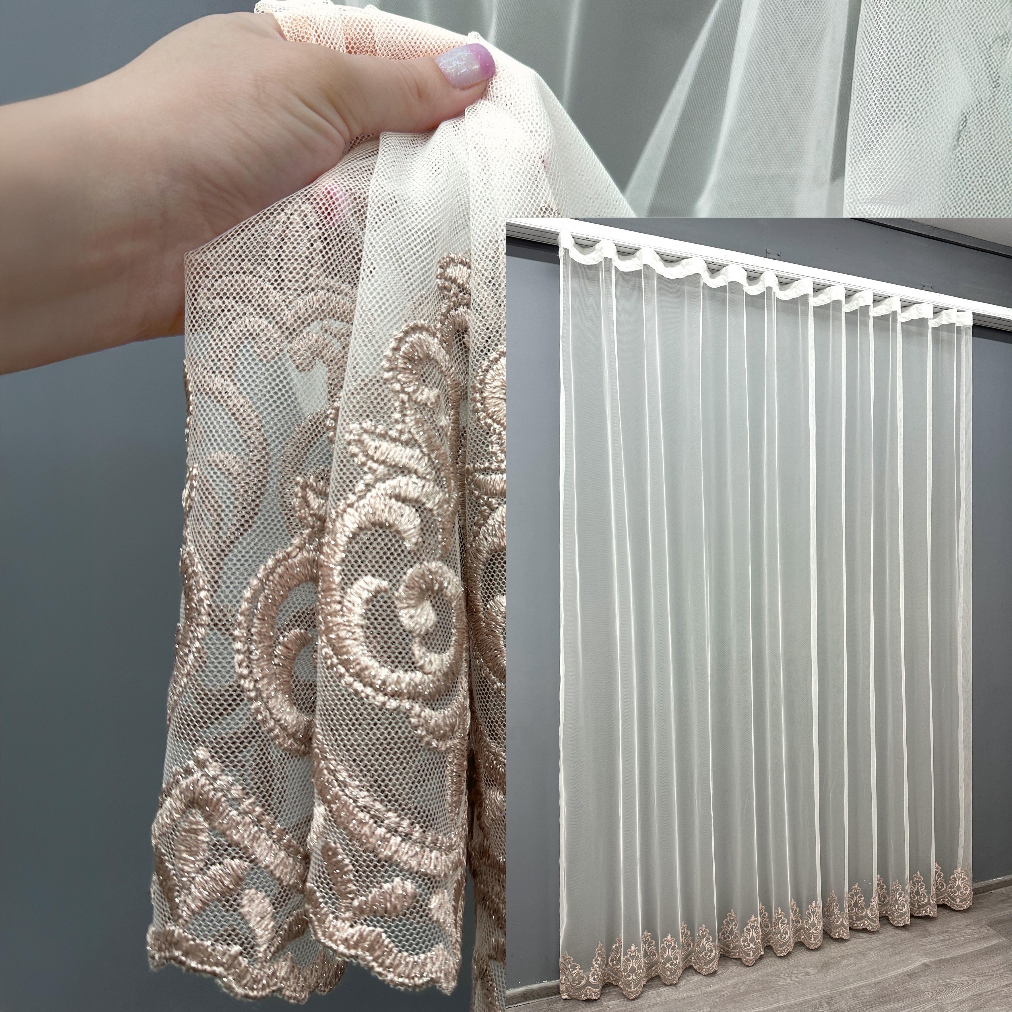 Тюль VR-Textil 1695т Грек-сітка з вишивкою та люрексом 300х270 см Молочний/Пудровий (42-0736) - фото 3 Тюль VR-Textil 1695т Грек-сітка з вишивкою та люрексом 300х270 см Молочний/Пудровий (42-0736) - фото 3