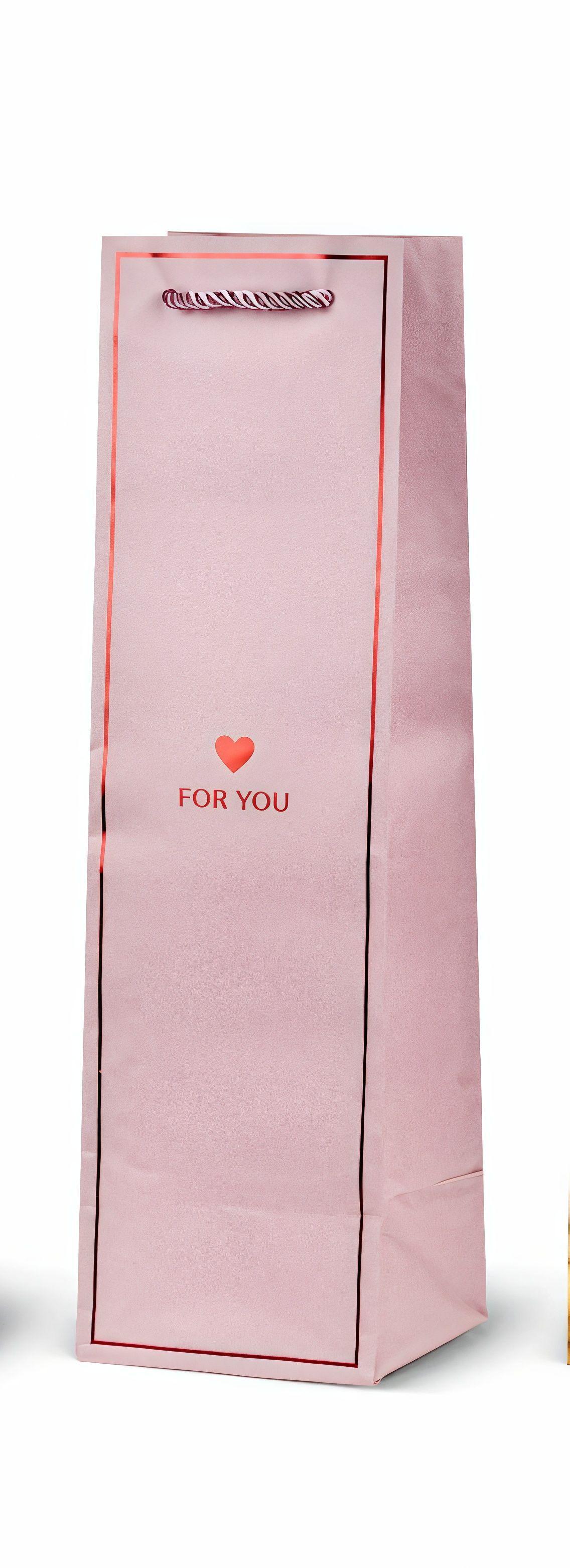 Подарунковий пакет під пляшку Stenson For you паперовий 11х11х38 см Рожевий (R33072)