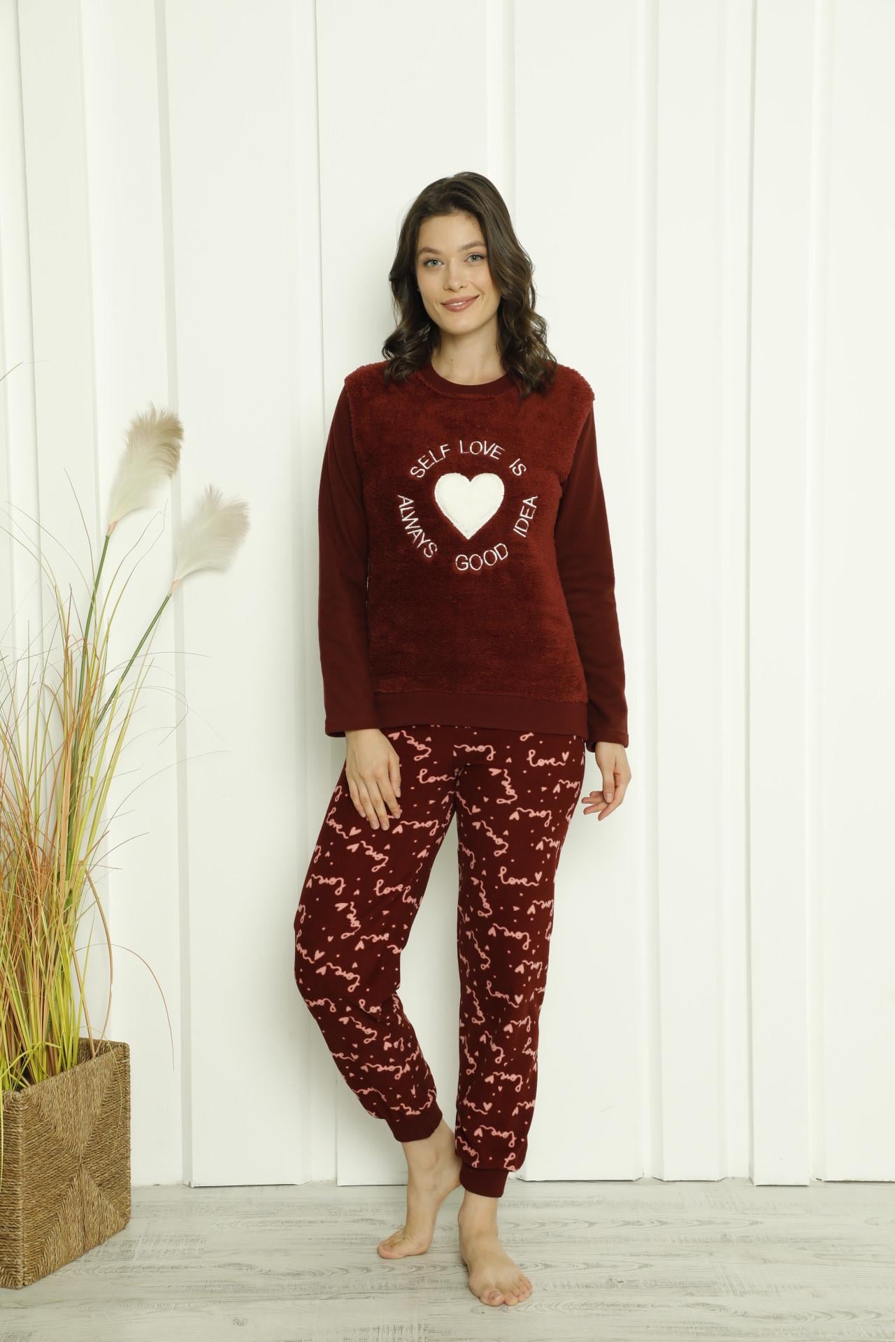 Пижама женская костюм верх велюрсофт брюки флис Love Бордовый (LS-94130/3)