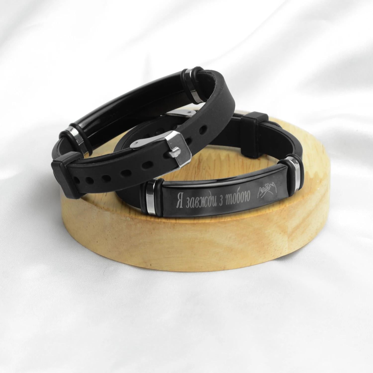 Браслети парні з гравіюванням регульованого розміру Чорний (87068481)