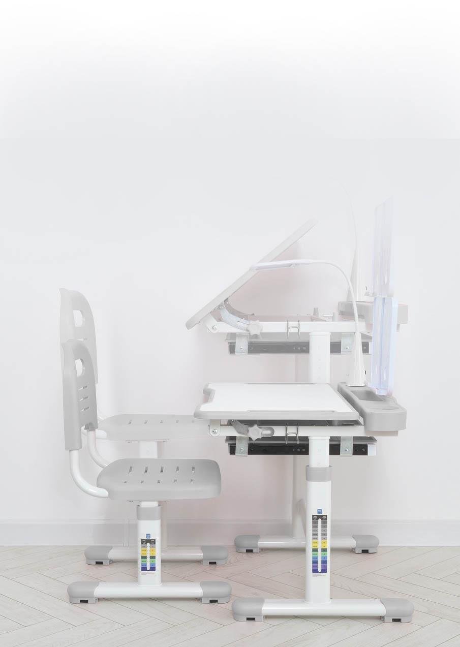 Дитяча парта одномісна зі стільчиком Bambi регульована з лампою та підставкою для книг M Біло-сірий (5068-11) - фото 2