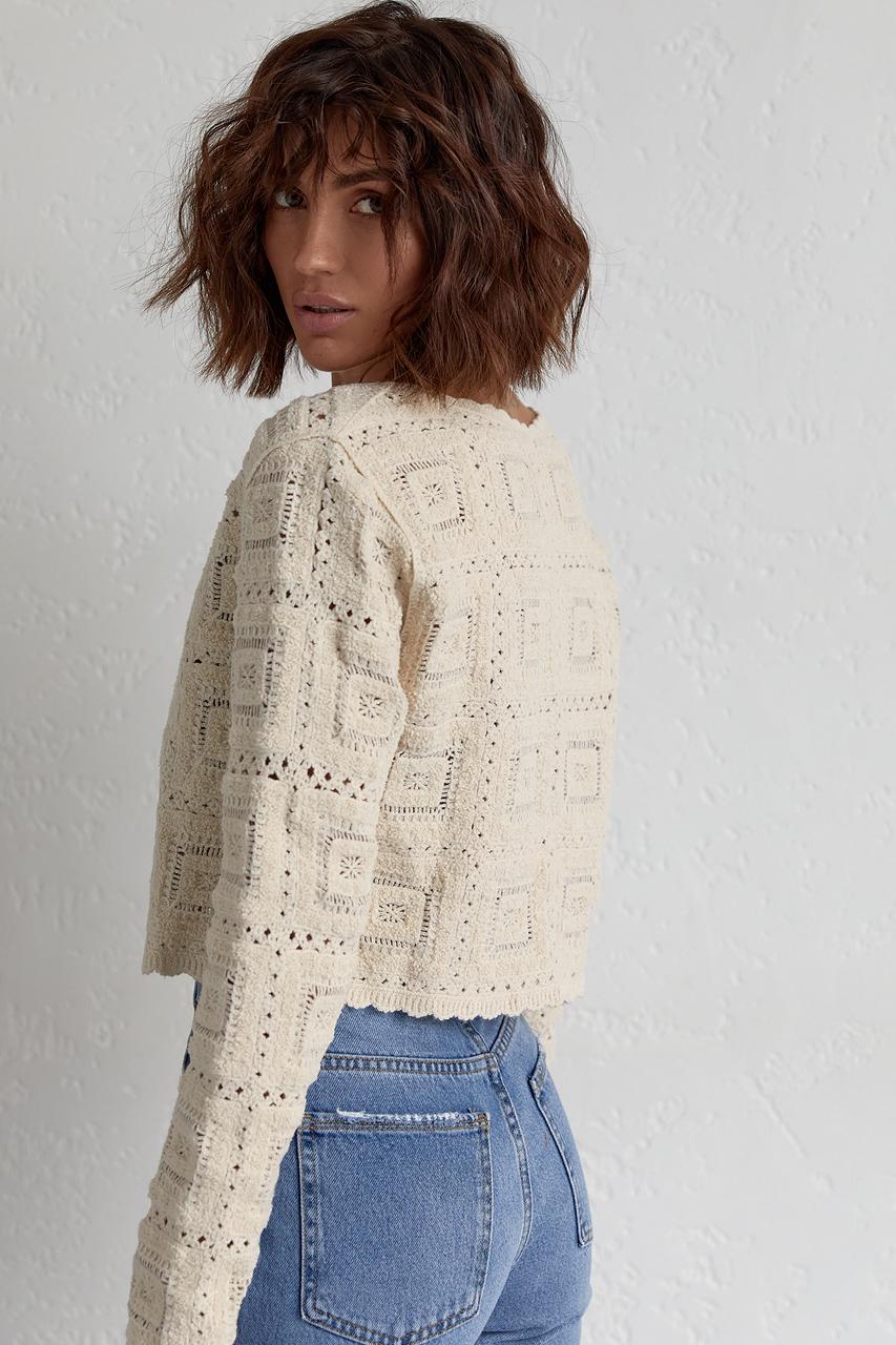 Кардиган короткий на пуговицах L Бежевый (11352434) - фото 2 Кардиган короткий на пуговицах L Бежевый (11352434) - фото 2