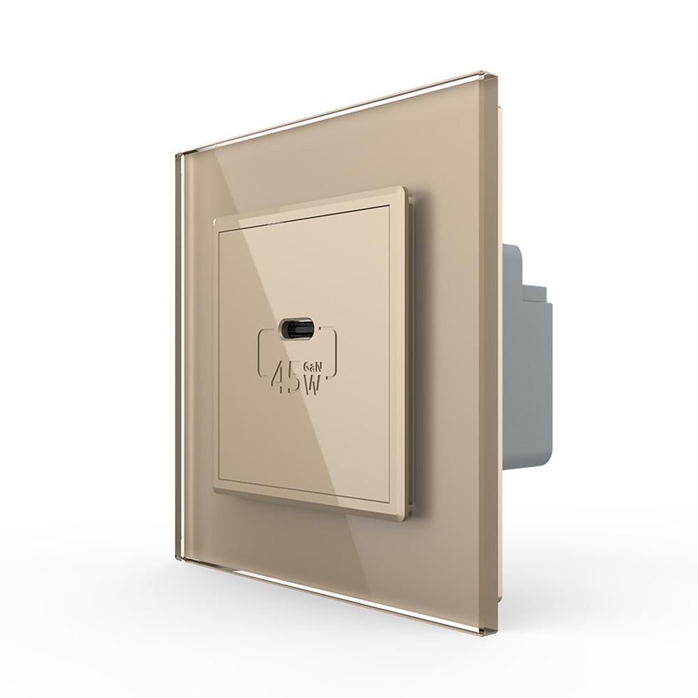 Розетка USB type C Livolo с блоком питания 45W Золотой (VL-C7-FCUC-2AP)