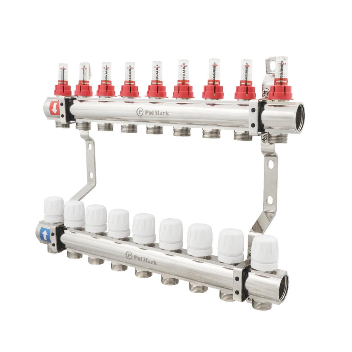 Коллектор Polmark 1x3/4 9 выходов с термоклапанами и расходомерами PBMF109 - фото 1 Коллектор Polmark 1x3/4 9 выходов с термоклапанами и расходомерами PBMF109 - фото 1