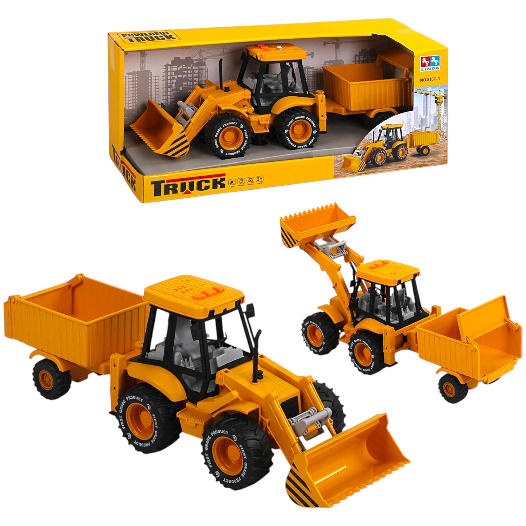 Іграшкова машинка інерційна 8157-1/20/2 Спецтехніка Трактор дорожній навантажувач з причепом в коробці (113482) - фото 4