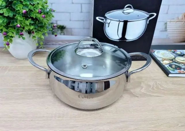 Каструля зі cкляною кришкою OMS з нержавіючої сталі для газу і індукціі 6,2 л (2038S-6.2) - фото 5