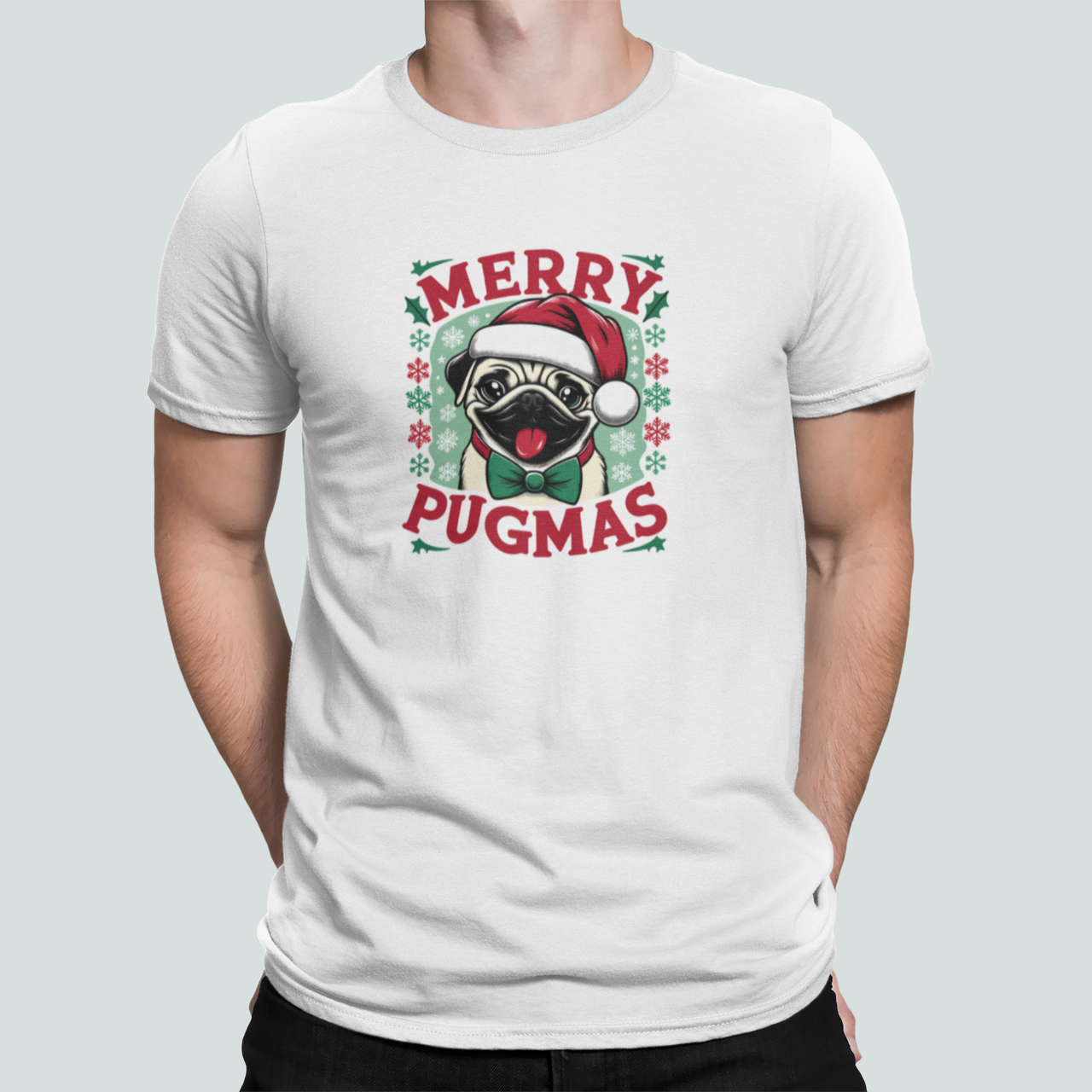 Футболка мужская новогодняя Stedman с принтом "Merry Pugmas" Мопс M Белый (НГ189-8)