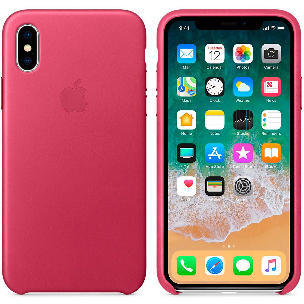Кожаный чехол Apple Leather Case Pink Fuchsia для iPhone X (MQTJ2) Оригинал