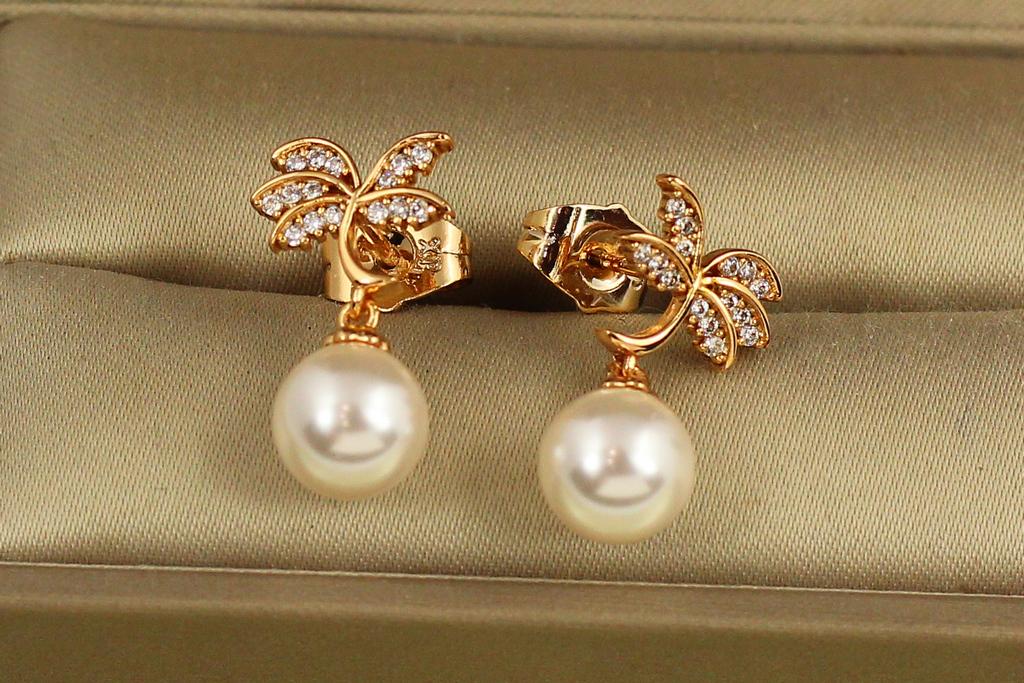 Сережки підвіски Xuping Jewelry Пальма з перлиною Золотистий (33754076)