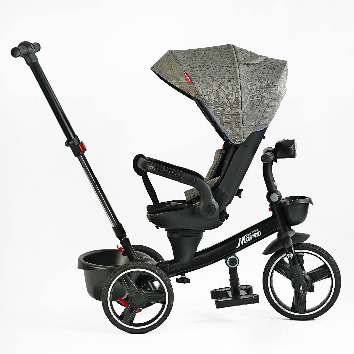 Велосипед дитячий триколісний Best Trike Marco 9155 PU складане кермо музична фара з батьківською ручкою Сірий (318-82) - фото 5 Велосипед дитячий триколісний Best Trike Marco 9155 PU складане кермо музична фара з батьківською ручкою Сірий (318-82) - фото 5