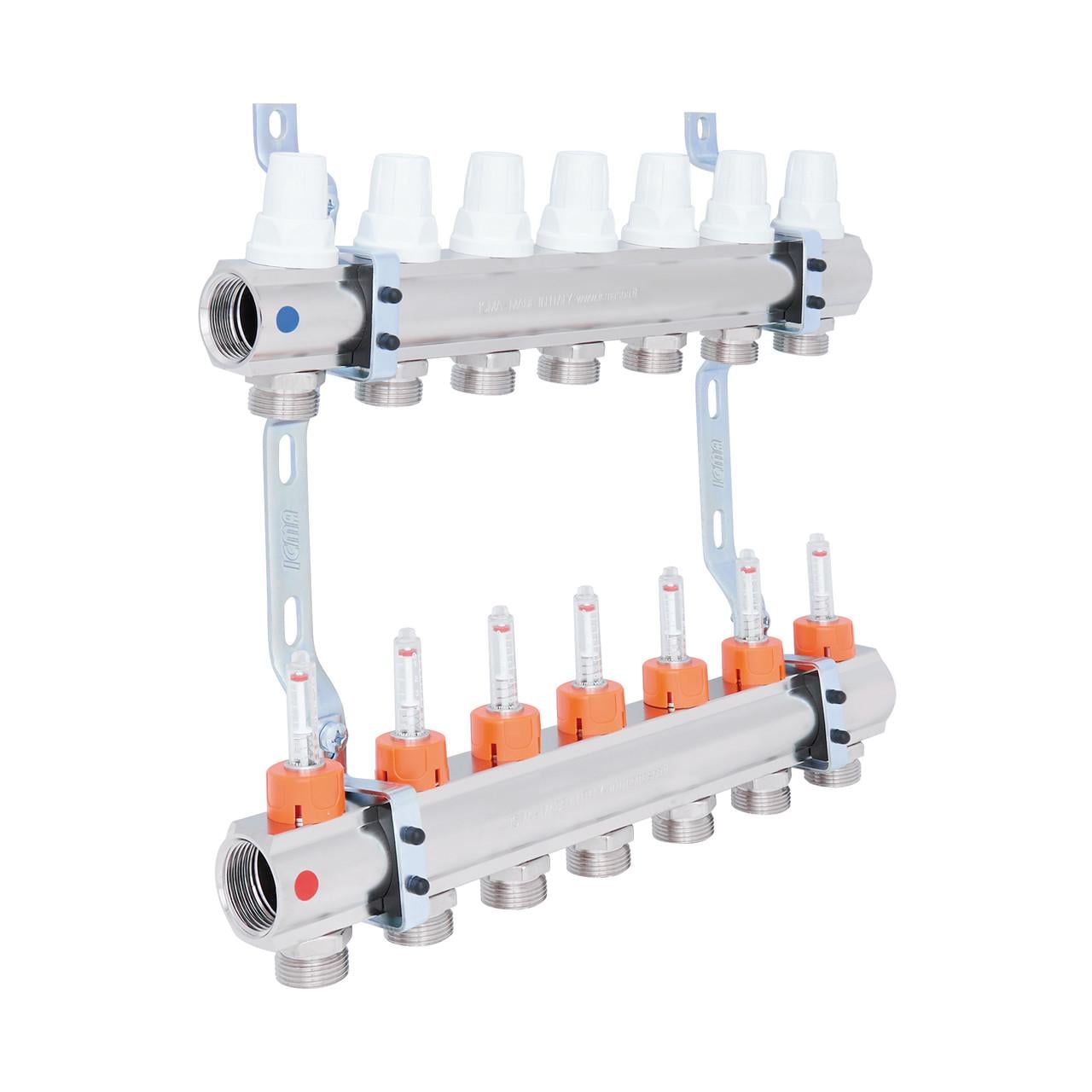 Коллектор для отопления ICMA №1105 1" 7 выходов с расходомерами №K013 (2607287522)
