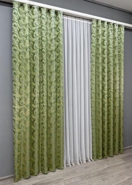 Тканина для штор жакард Завиток 1,45 м Оливковий (1649ш) - фото 2