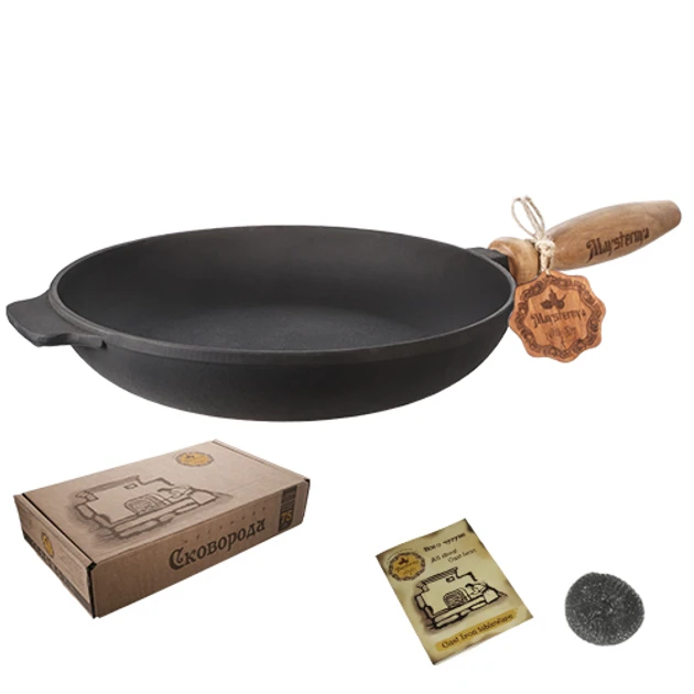 Сковорода чугунная Maysternya с деревянной ручкой 24x4 см (T302)