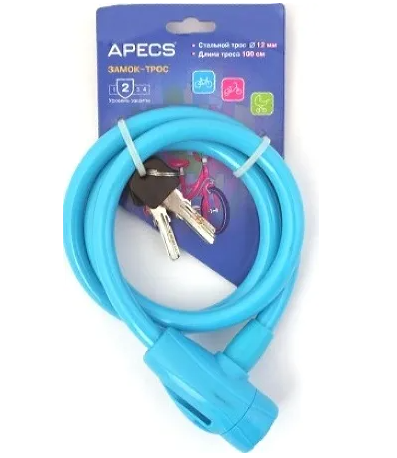 Замок велосипедный APECS PD-84-100CM-BLUE UA Голубой (2182026263)