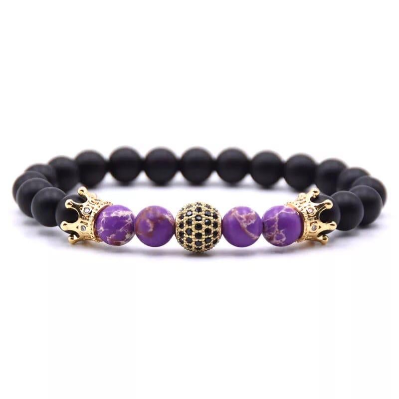 Браслет із шунгіту та варисциту з кулею та коронами р. 20 (90083)