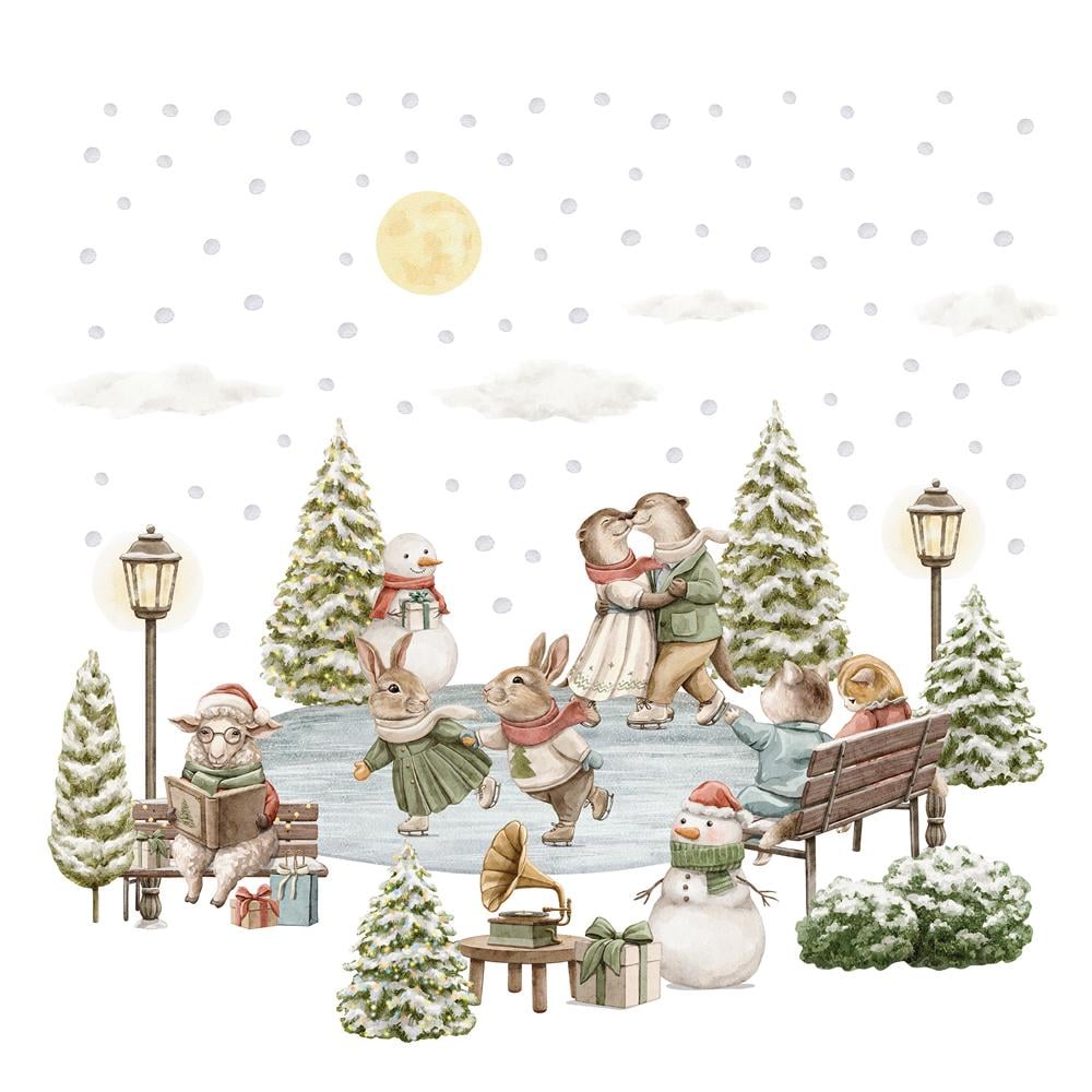 Наклейки на стену виниловые новогодние LIPKO Новогодняя каток S (805S)