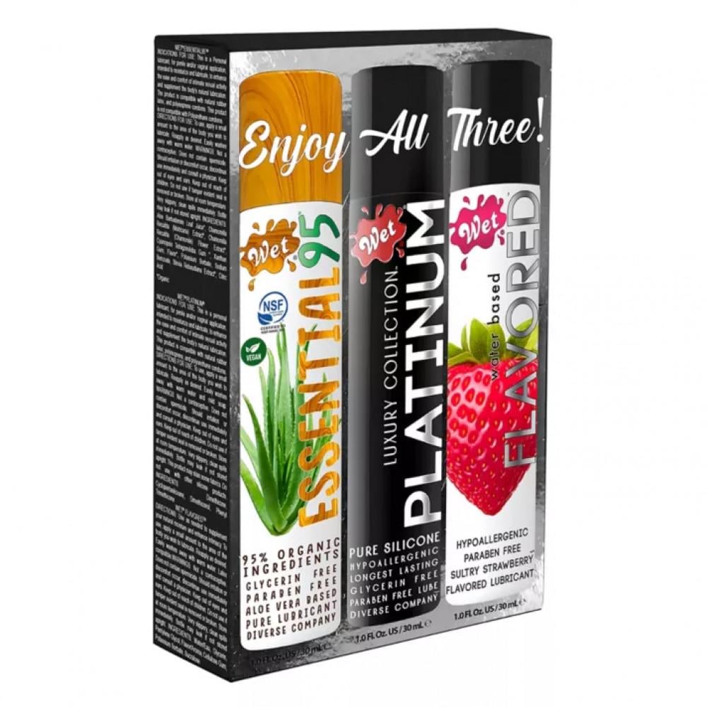 Набір лубрикантів Wet 3 Pack Sampler Essential95 Platinum Strawberry 3 шт. по 30 мл