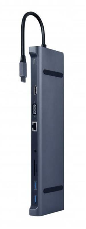 Концентратор Cablexpert 9в1 USB-C-USB-HUB + HDMI/VGA/PD/CR/LAN/3,5 мм (A-CM-COMBO10-01)