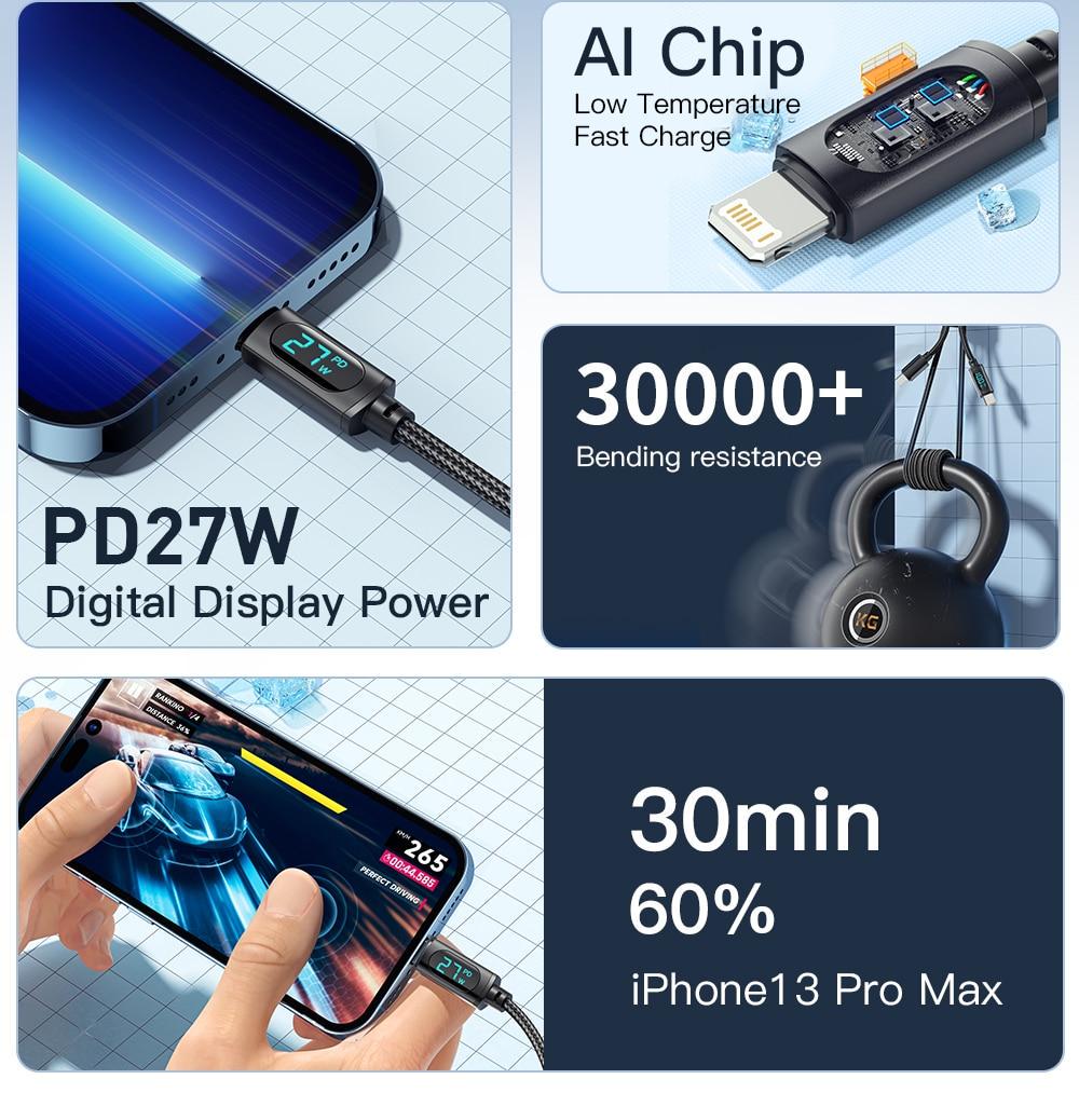 Кабель Essager Type-C Lightning PD 29W з дисплеєм 1 м Black (25397347) - фото 4 Кабель Essager Type-C Lightning PD 29W з дисплеєм 1 м Black (25397347) - фото 4