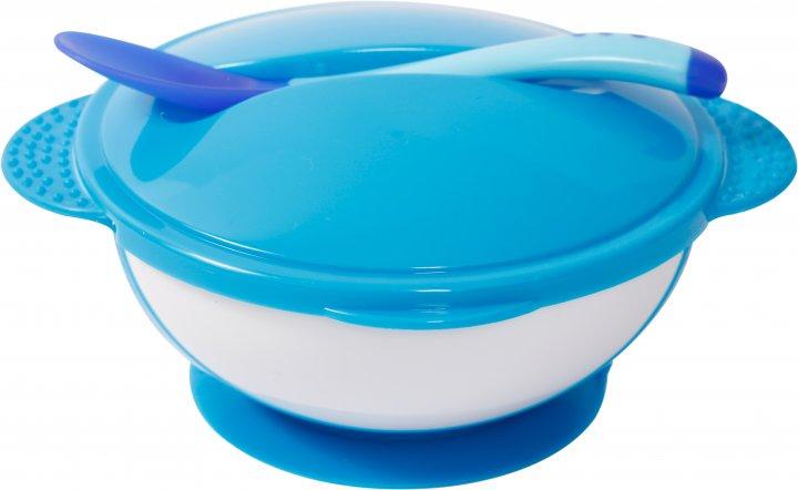 Набор Lindo XY-066 тарелка на присоске с термоложкой Синий (1203972136)