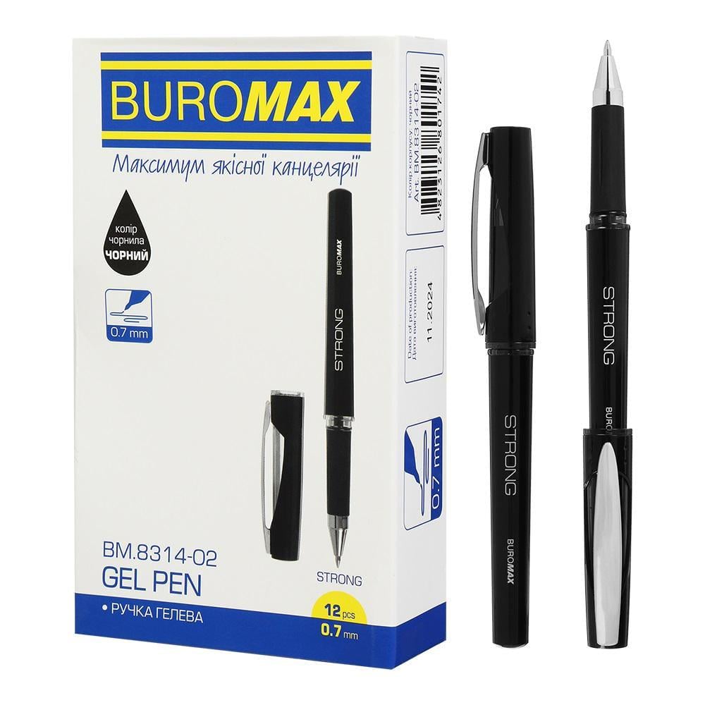 Набір ручок гелевих STRONG з гумовим грипом BM.8314-02 0,7 мм 12 шт. Чорний (MTT-194940) Набір ручок гелевих STRONG з гумовим грипом BM.8314-02 0,7 мм 12 шт. Чорний (MTT-194940)