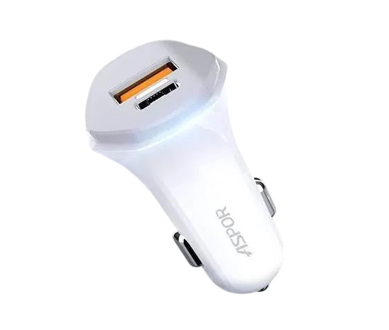 Автомобільний зарядний пристрій Aspor A906 PD USB C/3.0A та кабель Type-C- Lightning Білий (920028)