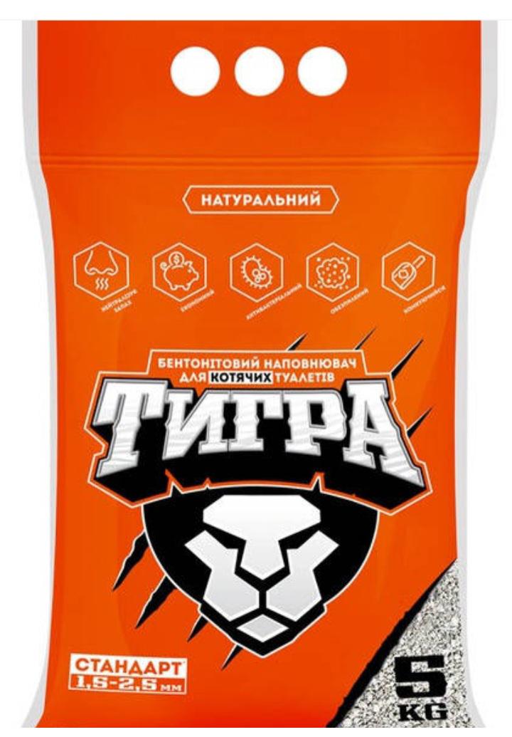 Наполнитель бентонитовый для кошачьих туалетов Тигра стандарт 2,5-5 мм 5 кг (70)