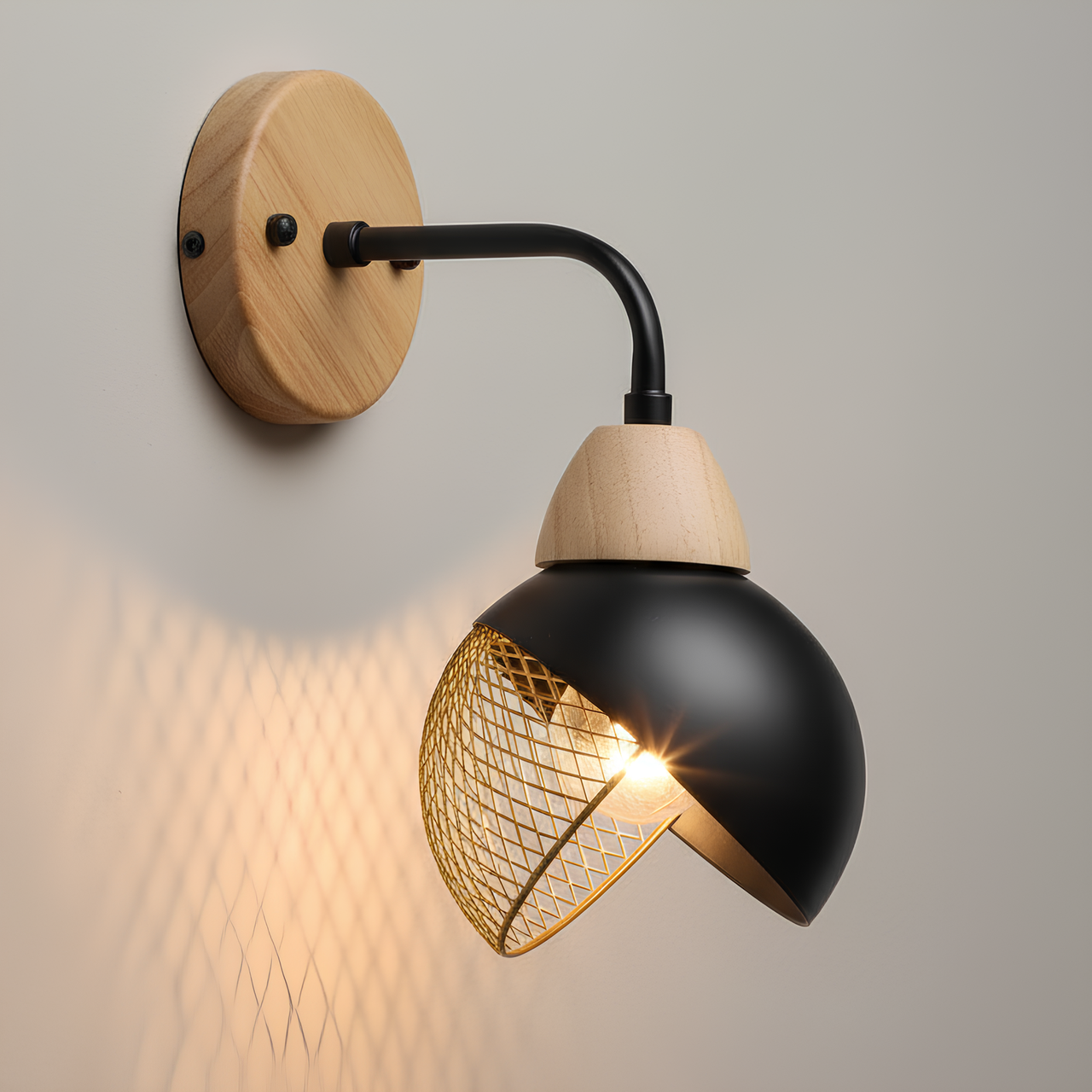 Бра Valeso с корпусом из металла и дерева круглой формы под лампу Е27 Черный (B N6656/1W BK+WOOD)