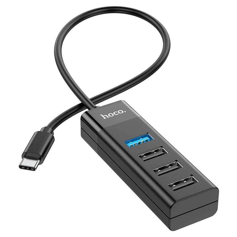 USB-хаб Hoco HB25 Easy mix 4in1 Type-C to USB usb-концентратор Чорний (1010728-Black)