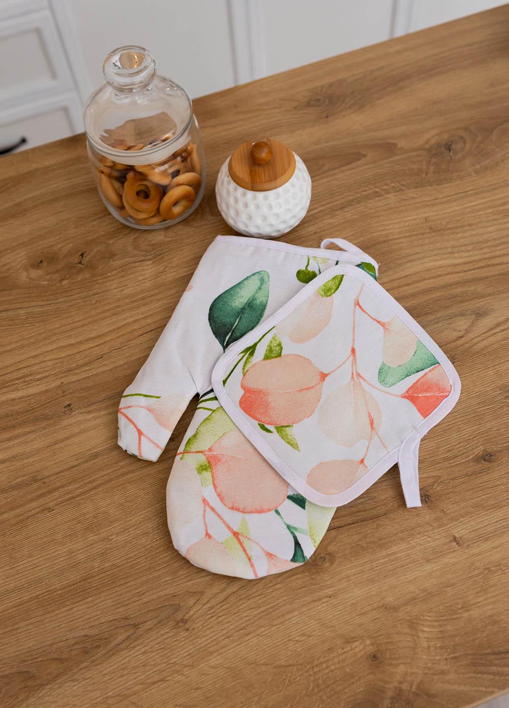 Набор варежка и прихватка водоотталкивающие Листочки зеленые