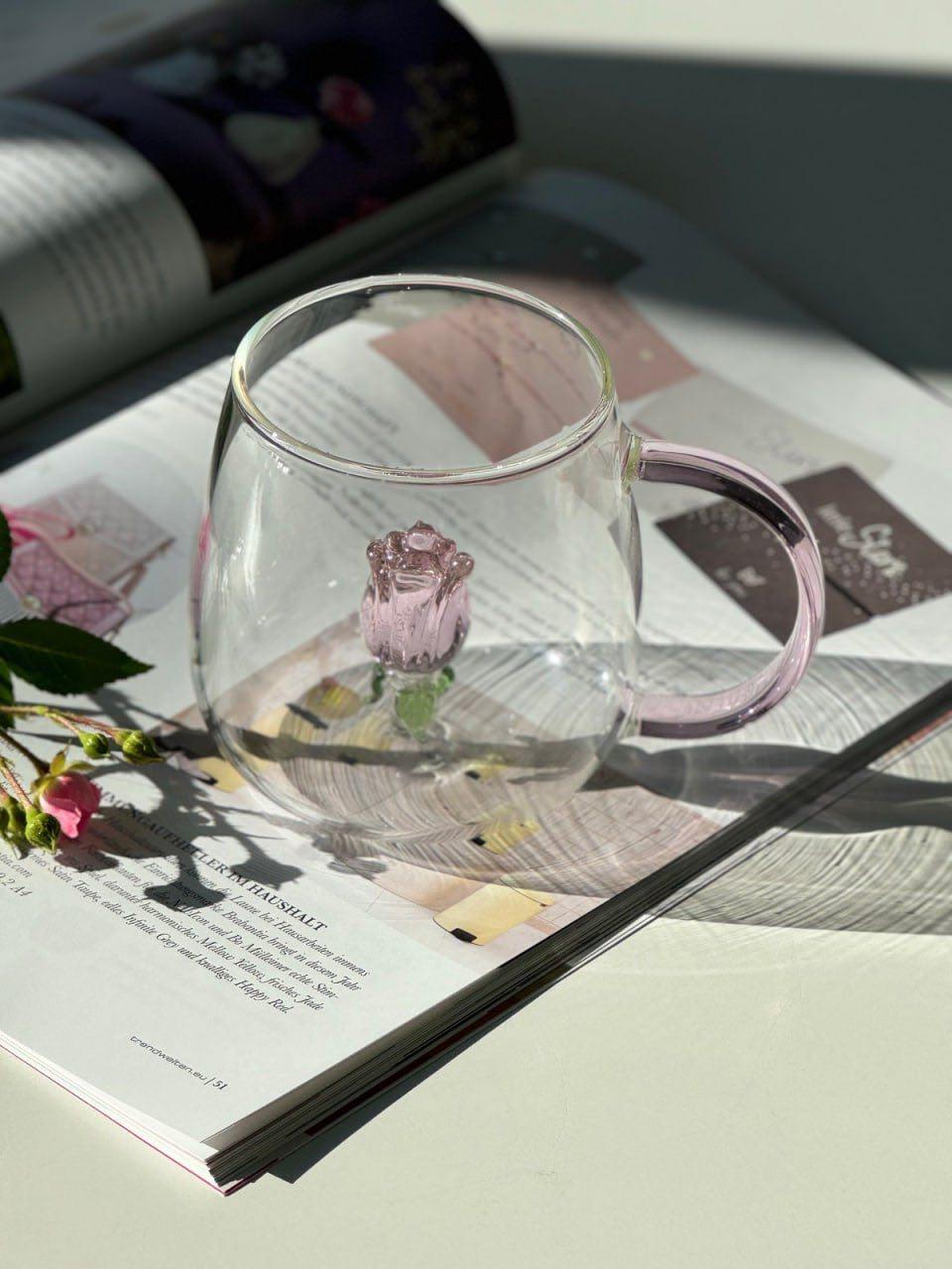 Скляна кружка Рожева троянда 400 мл Прозорий (8030-280) - фото 3 Скляна кружка Рожева троянда 400 мл Прозорий (8030-280) - фото 3