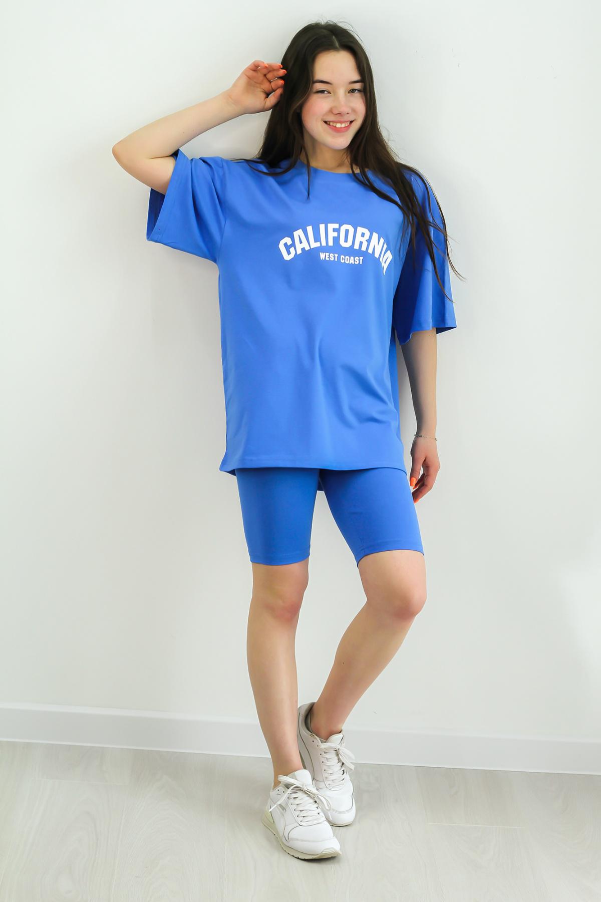 Костюм для девочки футболка оверсайз и велосипедки 146 см Blue (126977)