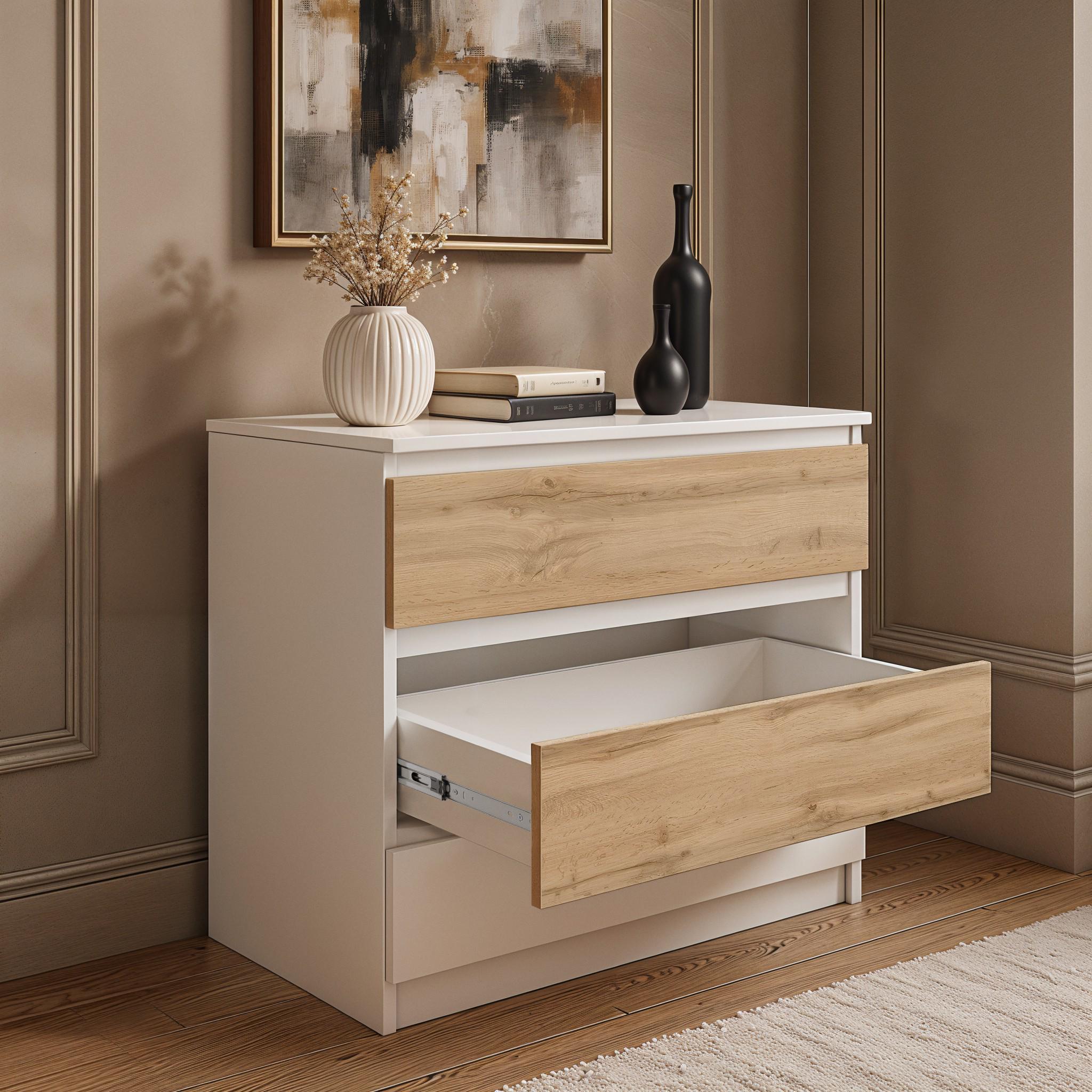 Комод на 3 шухляди без ручок FT-214 800х400х755 мм Білий/Дуб Аппалачі - фото 3 Комод на 3 шухляди без ручок FT-214 800х400х755 мм Білий/Дуб Аппалачі - фото 3