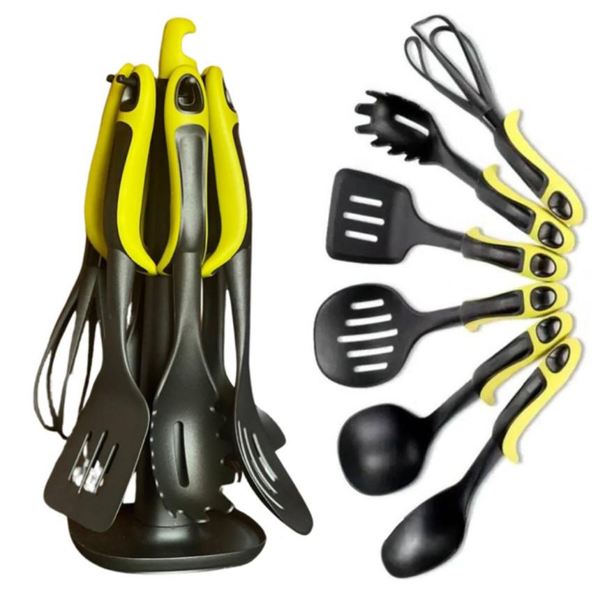 Набор кухонных принадлежностей универсальный с подставкой/лопатка/венчик/шумовка/половник 6 пр. Черно-зеленый (195) - фото 10 Набор кухонных принадлежностей универсальный с подставкой/лопатка/венчик/шумовка/половник 6 пр. Черно-зеленый (195) - фото 10