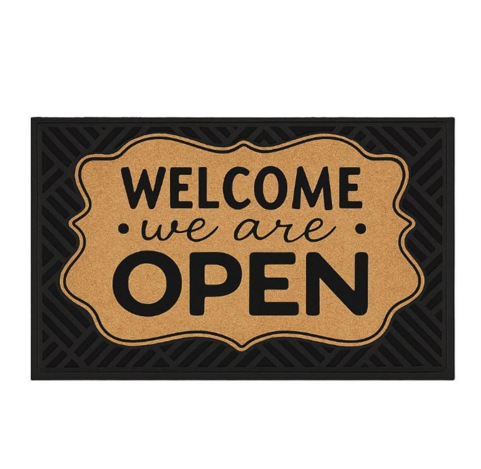 Коврик придверный "Welcome, we are open" 45x75 см Black (127080)